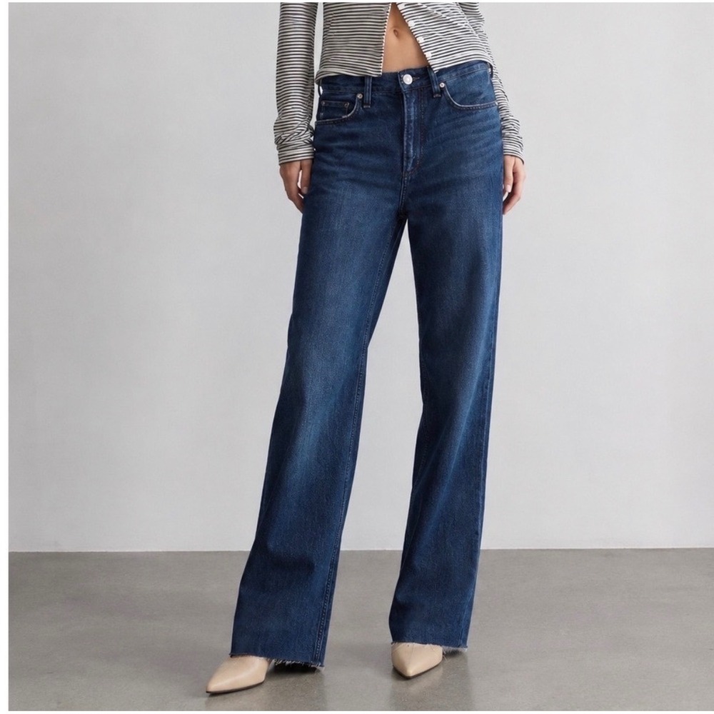 Rag & Bone Wide Leg The Logan Jeans Dark Medium Wash Denim Boho Baggy 28